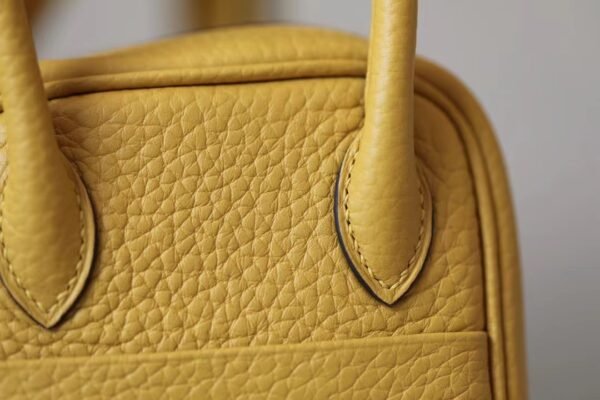 Hermes mini Lindy clemence 9D Amber yellow Silver Hardware 19cm Full Handmade