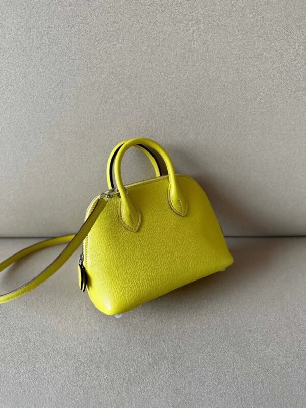 9c6491b605aa979 Hermès Mini Bolide Chevre 9R Lemon yellow Silver Hardware 18cm Full Handmade