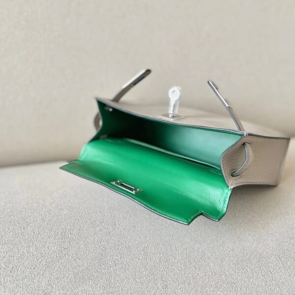 Hermes Mini Kelly Chevre CK81 Gris Tourterelle & 1L cactus green Silver Hardware 19cm Full Handmade