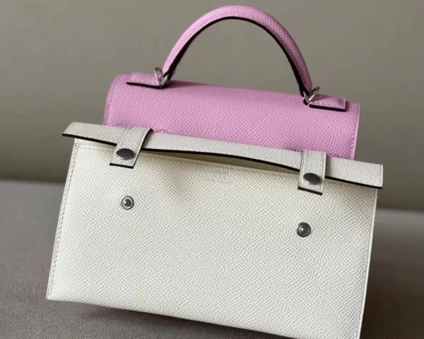 GPC Mode Kelly doll Epsom X9 mallow purple & 4B Khaki & 9R Lemon yellow & I2 Creamy White Silver Hardware 18cm Full Handmade