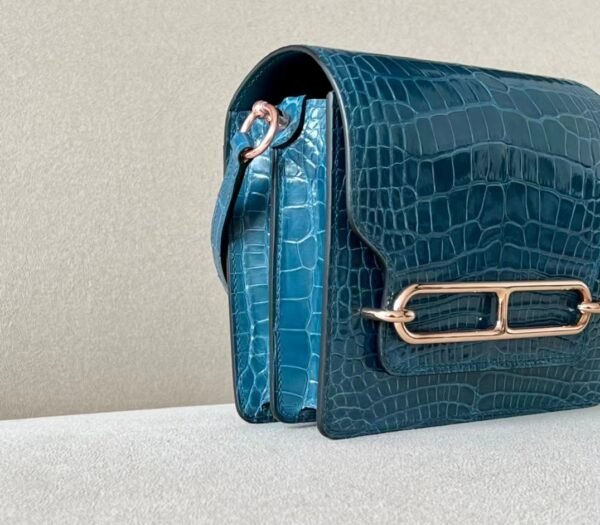Hermes Roulis shiny alligator Blue Silver Hardware 18cm Full Handmade