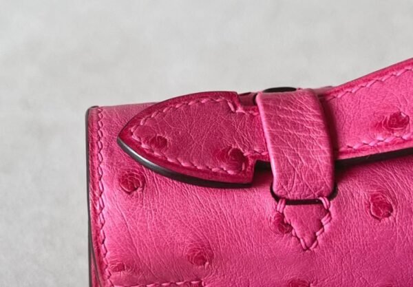 Hermes Mini Kelly pochette Ostrich E5 Candy Pink Silver Hardware 22cm Full Handmade