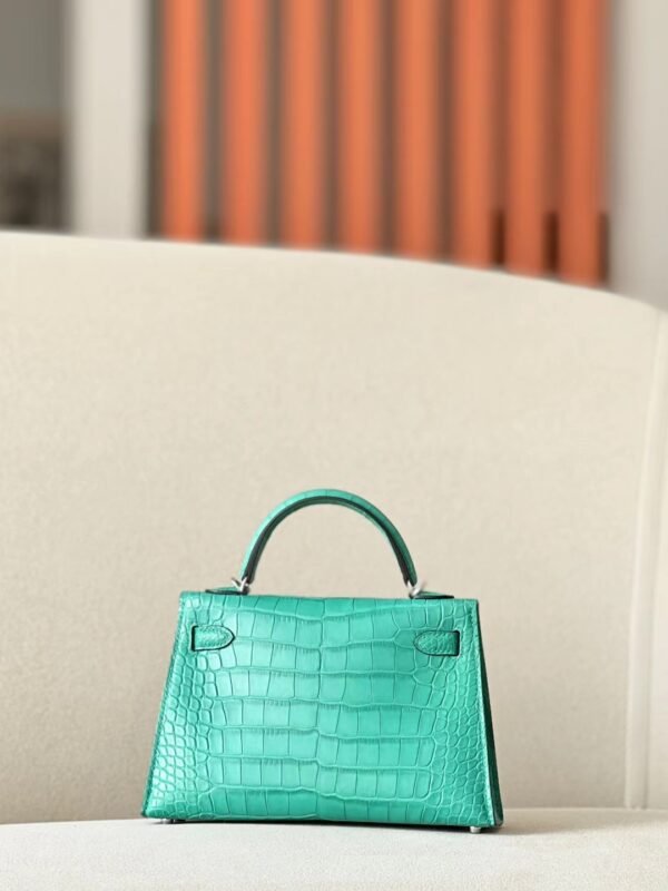 Hermes Mini Kelly Matte Alligator crocodile 06 turquoise Silver Hardware 19cm Full Handmade