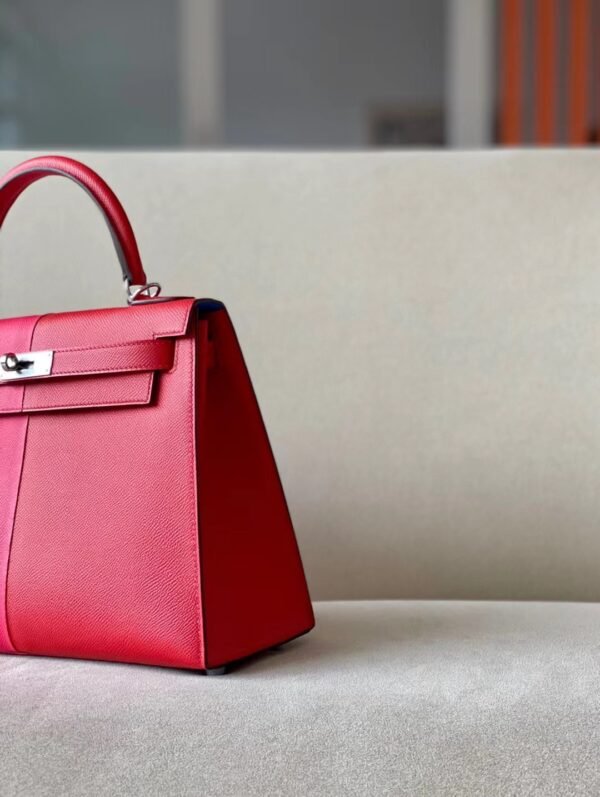 Hermes Kelly Epsom S3 Bright Red & i6 Rose Pink & B3 Blue Silver Hardware 28cm Full Handmade
