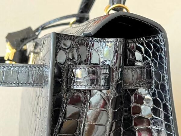 Hermes Kelly Shiny Porosus crocodile CK89 Black Gold Hardware 35cm Full Handmade