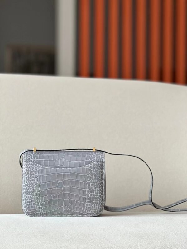 Hermes Constance Shiny Alligator crocodile 0V Crystal grey Gold Hardware 18cm Full Handmade