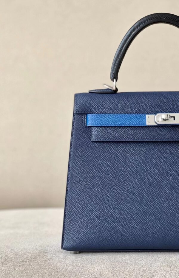Hermes Kelly Epsom 73 Gem Blue & 71 French blue & CK89 Black Silver Hardware 25cm Full Handmade