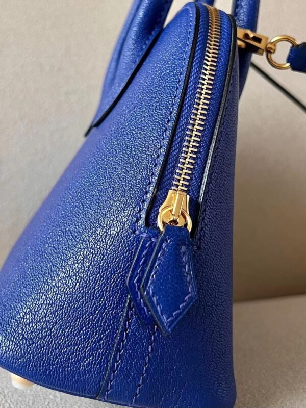 Hermes mini Bolide Chevre 71 Bright Blue Gold Hardware 18cm Full Handmade