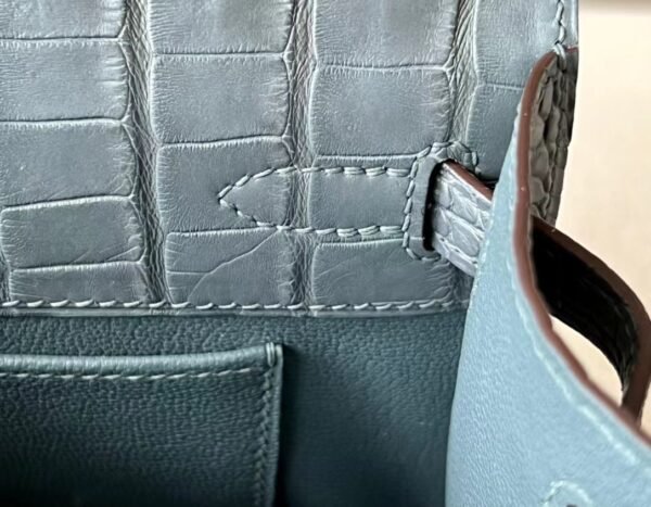 Hermes mini Kelly pochette Matte Alligator tinware grey Silver Hardware 22cm Full Handmade