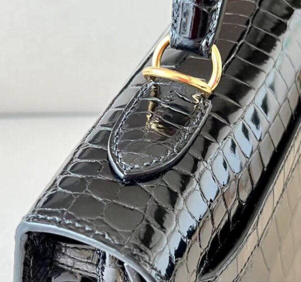 Hermes Kelly Shiny Porosus crocodile CK89 Black Gold Hardware 35cm Full Handmade