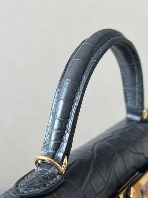 Hermès Mini Kelly Matte Alligator crocodile 88 Graphite grey Gold Hardware 19cm Full Handmade