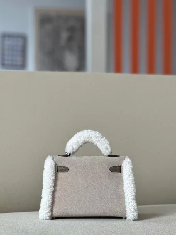 GPC Mode Mini Kelly chamois & swift & Lamb wool CK18 Etoupe Grey Silver Hardware 19cm Full Handmade