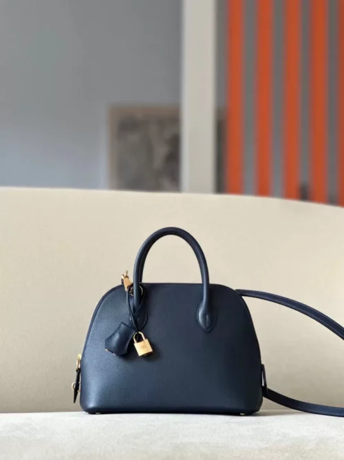 Hermès Bolide Evercolor 2Z Deep Blue Gold Hardware 26cm Full Handmade