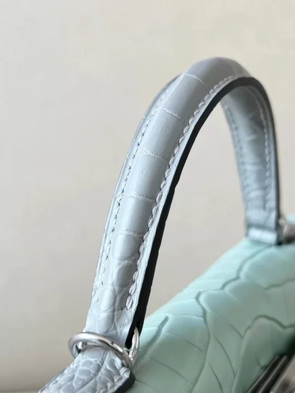 Hermès Mini Kelly Matte Alligator crocodile 6U Mint green & 80 Pearl grey Silver Hardware 19cm Full Handmade