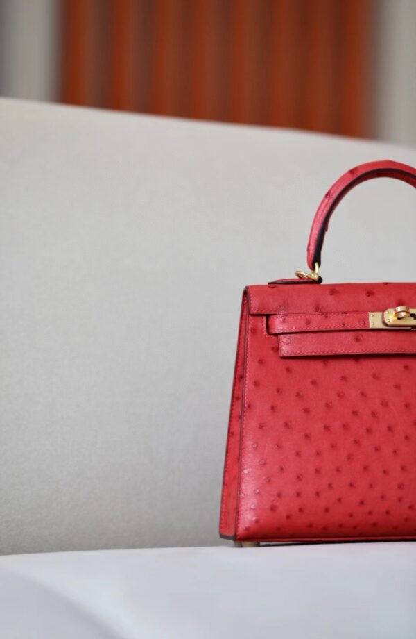 Hermès Kelly Ostrich CK95 Ferrari red Gold Hardware 25cm Full Handmade