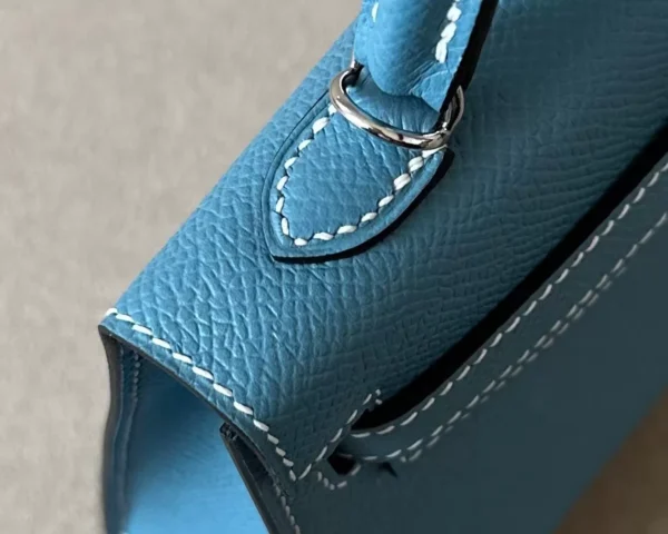Hermès Mini Kelly Epsom D2 New denim blue Silver Hardware 19cm Full Handmade