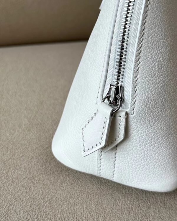 a5601fad1dfa58d Hermès Mini Bolide Evercolor 01 Pure White & 9R Lemon yellow Silver Hardware 18cm Full Handmade