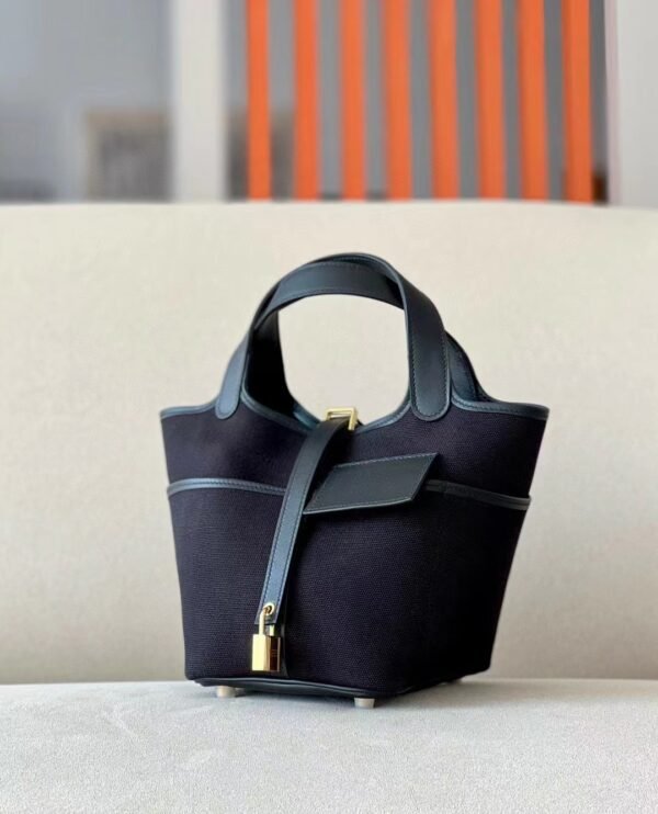 a5f624bf79dca33 Hermes Picotin Canvas & Swift Black Gold Hardware 18cm Full Handmade