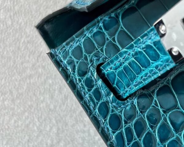 Hermes Mini Kelly Shiny Alligator crocodile WO Blue Green Silver Hardware 19cm Full Handmade