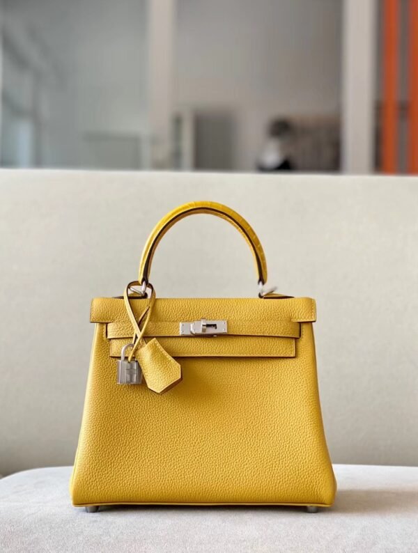 Hermes Kelly Togo Amber yellow Silver Hardware 25cm Full Handmade