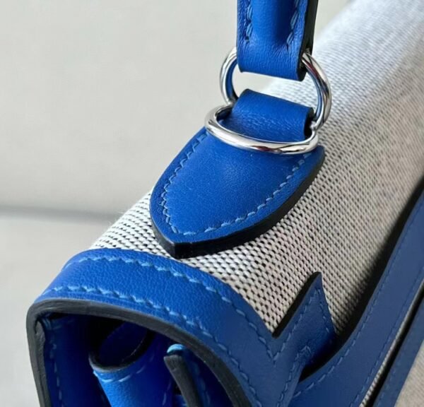 Hermes Kelly swift & canvas 71 Bright Blue Silver Hardware 28cm Full Handmade