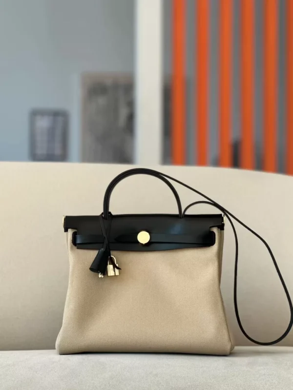 a849c646a120596-jpg Hermès Herbag Barenia & Canvas S2 Light Khaki & CK89 Black Gold Hardware 31cm Full Handmade