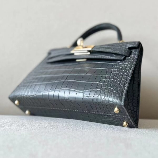 Hermès Mini Kelly Matte Alligator crocodile 88 Graphite grey Gold Hardware 19cm Full Handmade