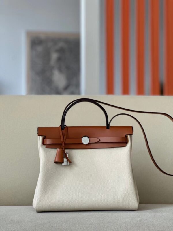 GPC Mode Herbag Barenia & Canvas off-white & Brown Silver Hardware 31cm Full Handmade