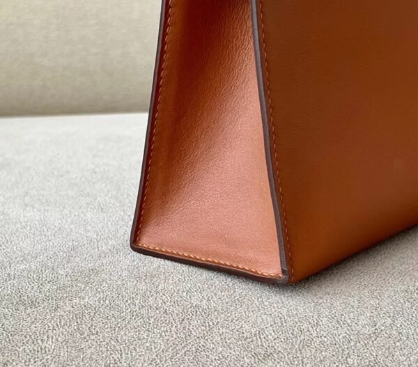 Hermès mini Kelly pochette swift CK37 Golden Brown & CC10 Creamy White Gold Hardware 22cm Full Handmade