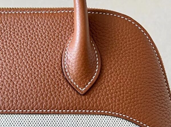 Hermes Bolide Swift & Canvas Golden Brown & White Gold Hardware 31cm Full Handmade
