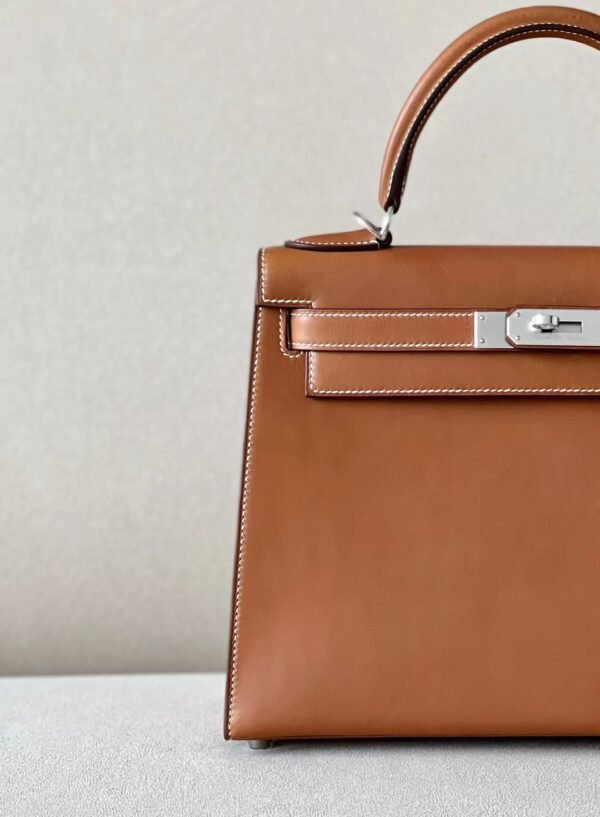 Hermes Kelly Barenia CK37 Golden Brown Silver Hardware 28cm Full Handmade