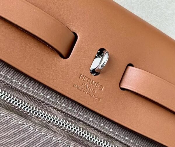 Hermes Herbag Barenia & canvas CK18 Etoupe Grey & Coffee Silver Hardware 31cm Full Handmade