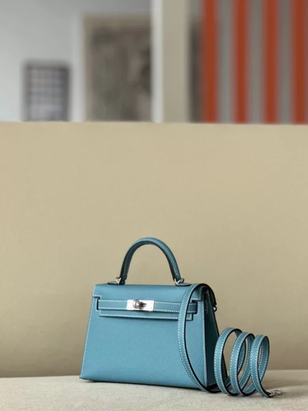 Hermès Mini Kelly Epsom D2 New denim blue Silver Hardware 19cm Full Handmade
