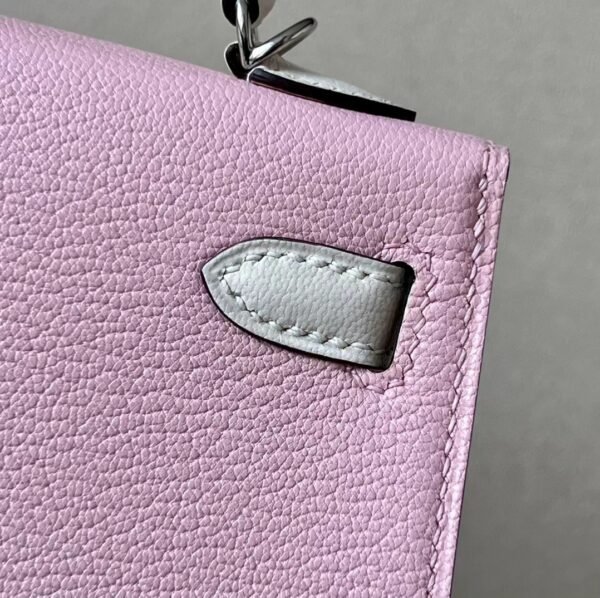 Hermès mini Kelly Chevre 3Q sakura pink & Creamy White Silver Hardware 19cm Full Handmade