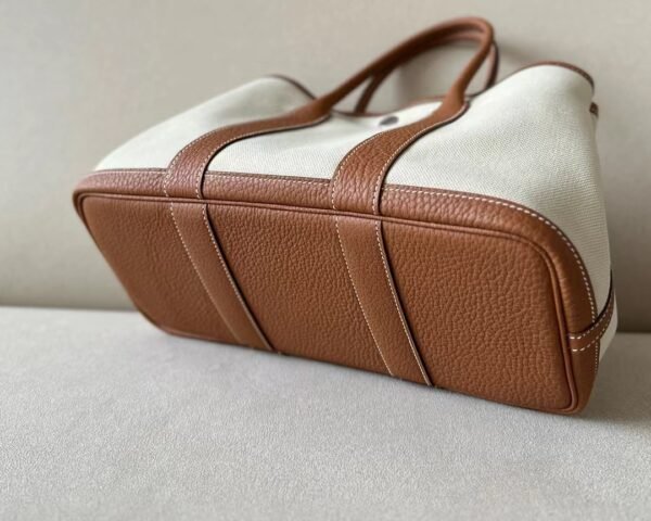 Hermès Garden party Ne Leather & Canvas Light Grey & CK37 Golden Brown Silver Hardware 30cm Full Handmade
