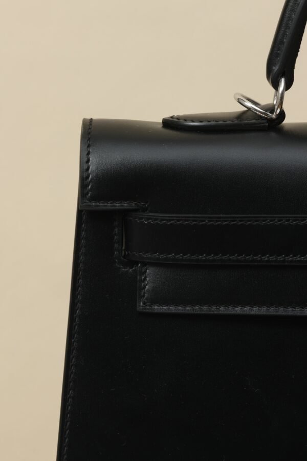 GPC Mode Kelly Shiny Box Leather CK89 Black Silver Hardware 35cm Full Handmade