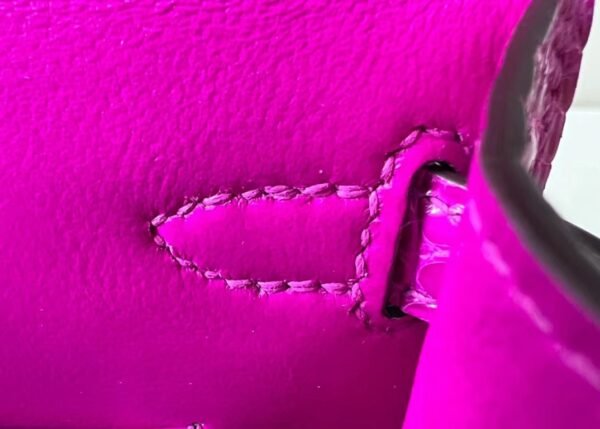 Hermes mini Kelly Shiny Wild Alligator crocodile Deep Rose Purple Silver Hardware 19cm Full Handmade