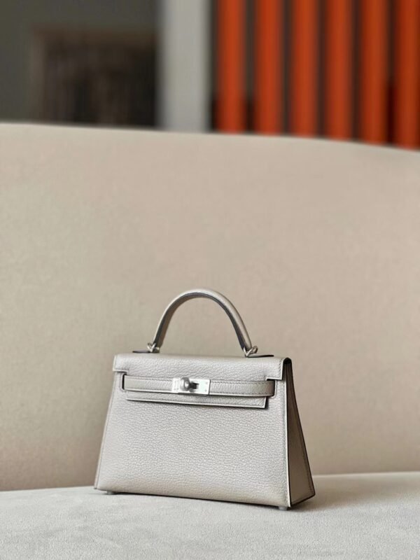 Hermes Mini Kelly Chevre CK81 Gris Tourterelle & 1L cactus green Silver Hardware 19cm Full Handmade