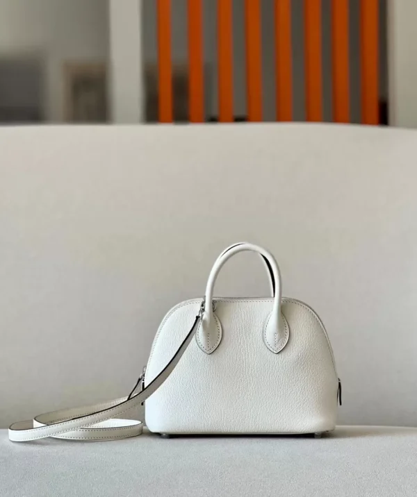 Hermès Mini Bolide Chevre Creamy White Silver Hardware 18cm Full Handmade