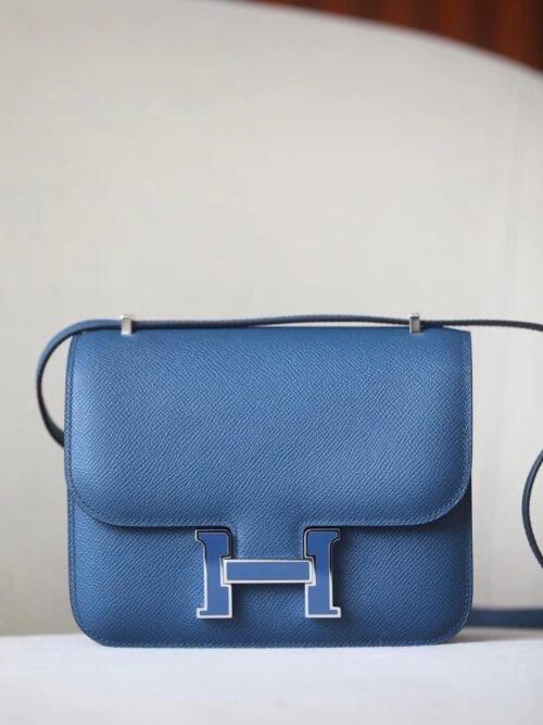 Hermès Constance Epsom R2 Agate blue enamel buckle Silver Hardware 18cm Full Handmade