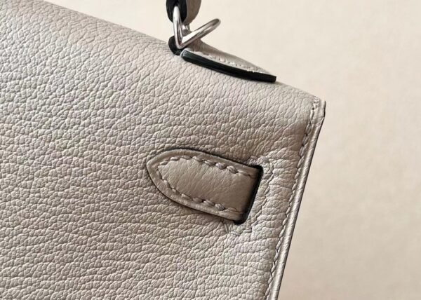 Hermes Mini Kelly Chevre CK81 Gris Tourterelle & 1L cactus green Silver Hardware 19cm Full Handmade