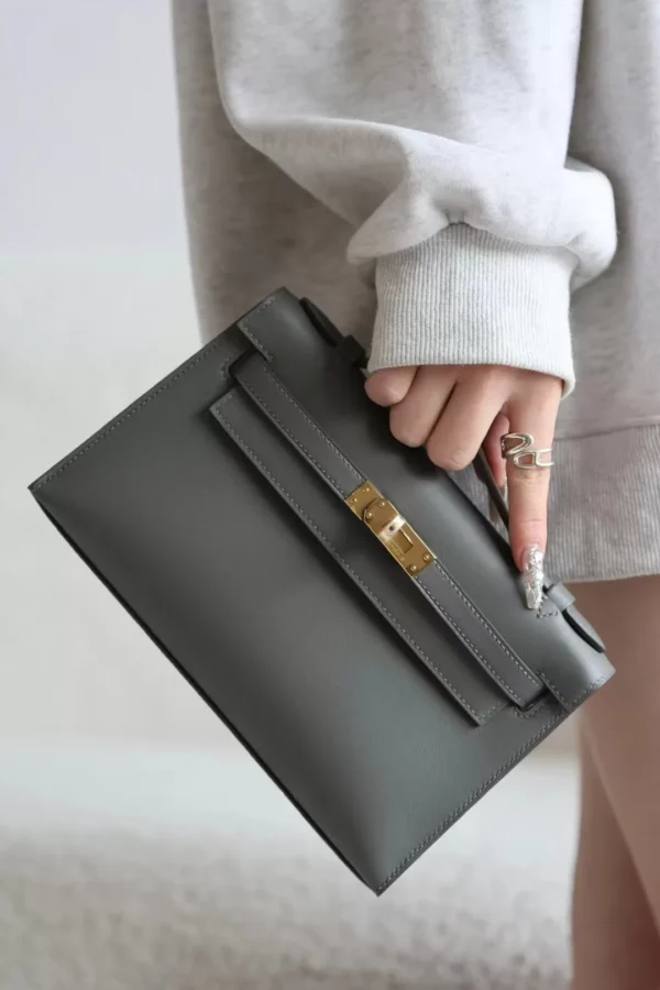 Kelly pochette Swift 0L Royal grey Gold Hardware 22cm Full Handmade