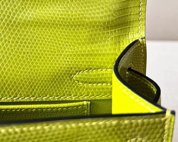 Hermes Mini Kelly pochette Lizard Leather 66 yellow-green Silver Hardware 22cm Full Handmade