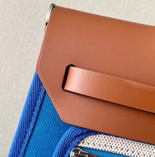 Hermes Herbag Barenia & Canvas Bright Blue & Golden Brown Silver Hardware 31cm Full Handmade