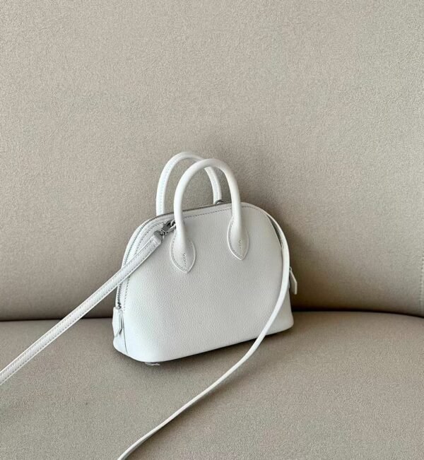 b3036a02602bb28 Hermes mini Bolide Evercolor White & Golden Brown Silver Hardware 18cm Full Handmade