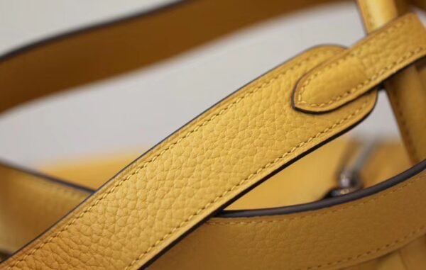 Hermes mini Lindy clemence 9D Amber yellow Silver Hardware 19cm Full Handmade