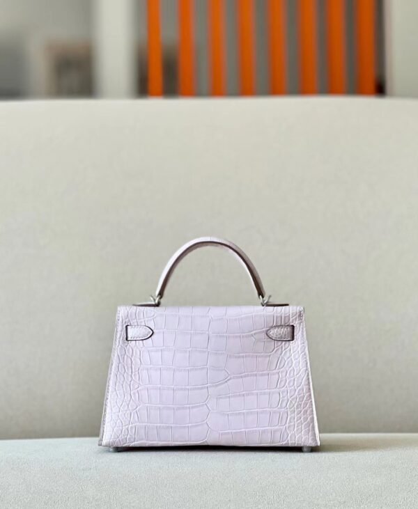 Hermes Mini Kelly wild Matte Alligator 09 Light Purple Silver Hardware 19cm Full Handmade