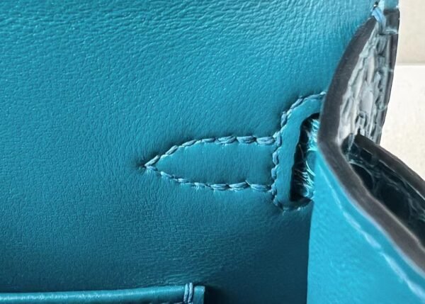 Hermes Mini Kelly Shiny Alligator crocodile WO Blue Green Silver Hardware 19cm Full Handmade