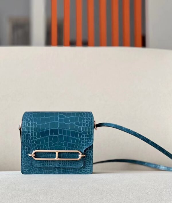 Hermes Roulis shiny alligator Blue Silver Hardware 18cm Full Handmade