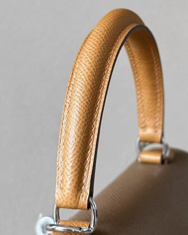 Hermes Kelly Epsom 18 Etoupe Grey & 3G chestnut & 4B Khaki Silver Hardware 25cm Full Handmade